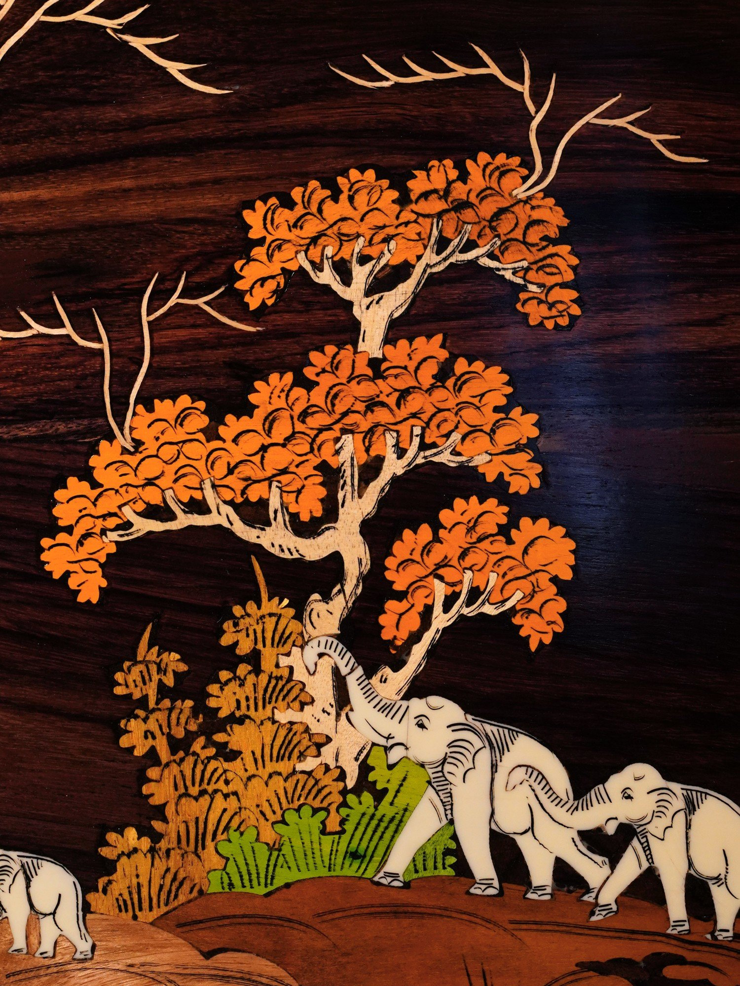 Exotic India 36" Happy Family Of Elephants | Natural Color On 3D Wood ...